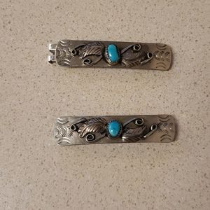 1 Pair of Turquoise and Silver Barrettes